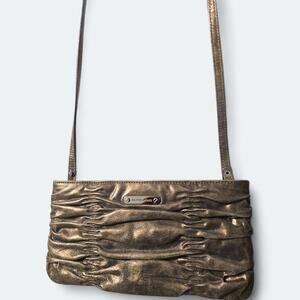 Michael Kors Webster Metallic Gold Ruched Leather Shoulder Bag Clutch